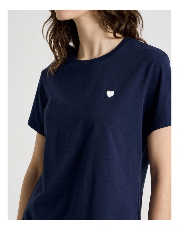Cotton Knit Short Sleeve T-shirt in Navy image 2