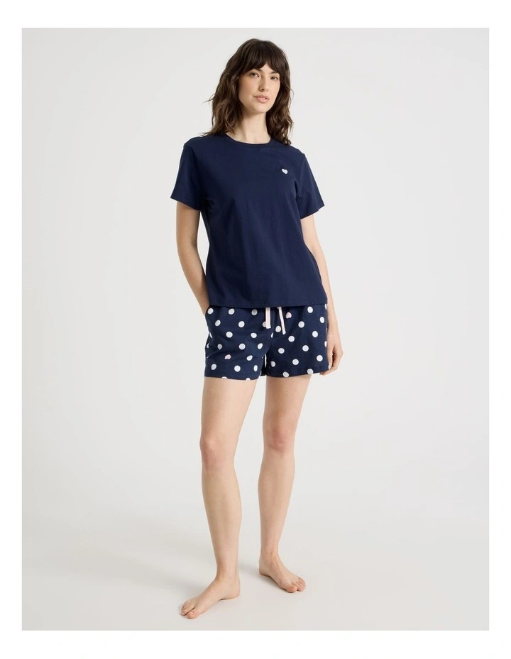 Cotton Knit Short Sleeve T-shirt in Navy image 3