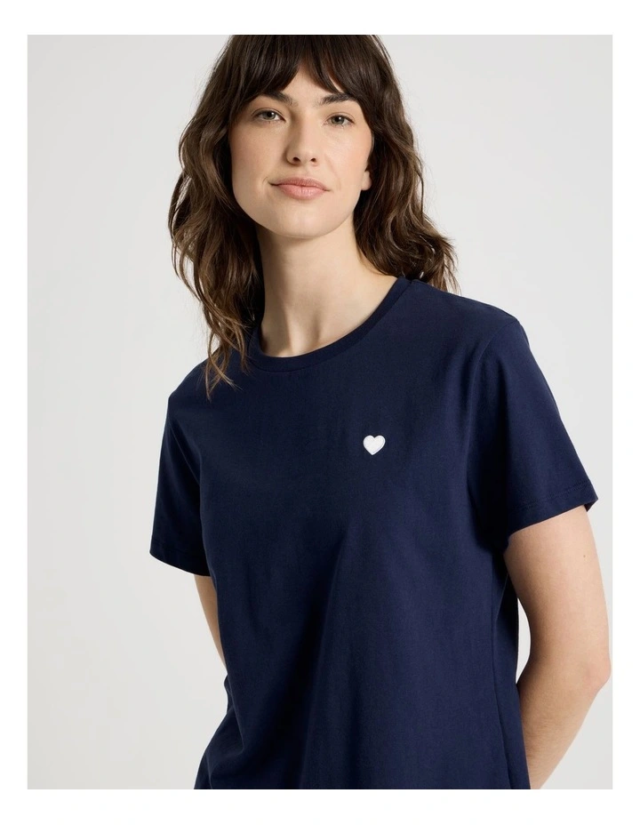 Cotton Knit Short Sleeve T-shirt in Navy image 4