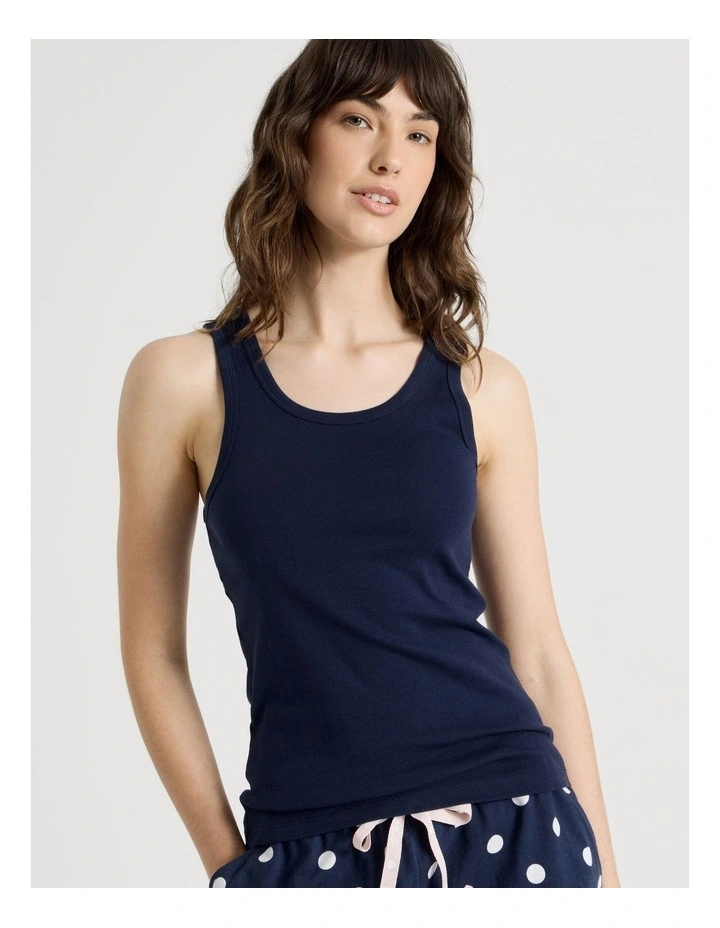 Cotton Knit Tank in Navy image 3