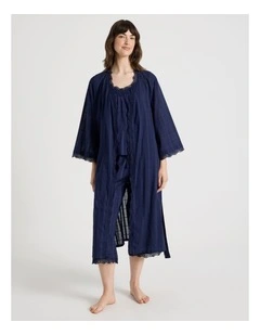 Seersucker Robe in Navy