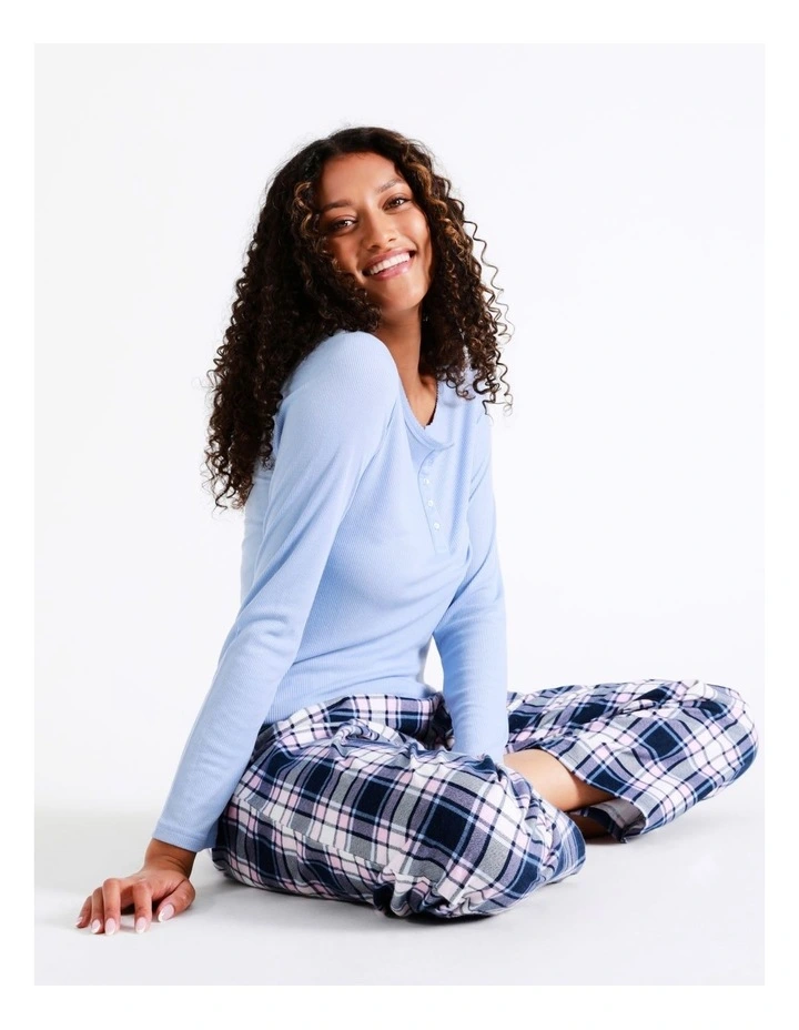 Henley Rib Long Sleeve Top in Blue image 7