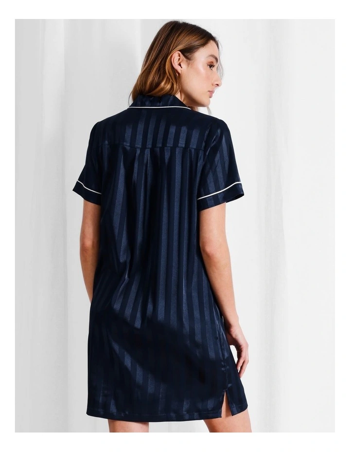 Luxe Satin Jacquard Stripe Short Sleeve Nightie in Navy Jacquard image 5