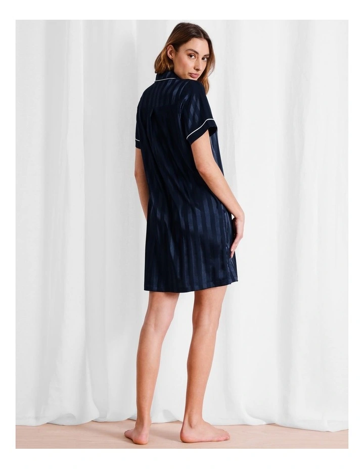 Luxe Satin Jacquard Stripe Short Sleeve Nightie in Navy Jacquard image 6