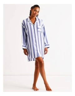 Divine Cheesecloth Oversized Night Shirt in Cobalt Stripe
