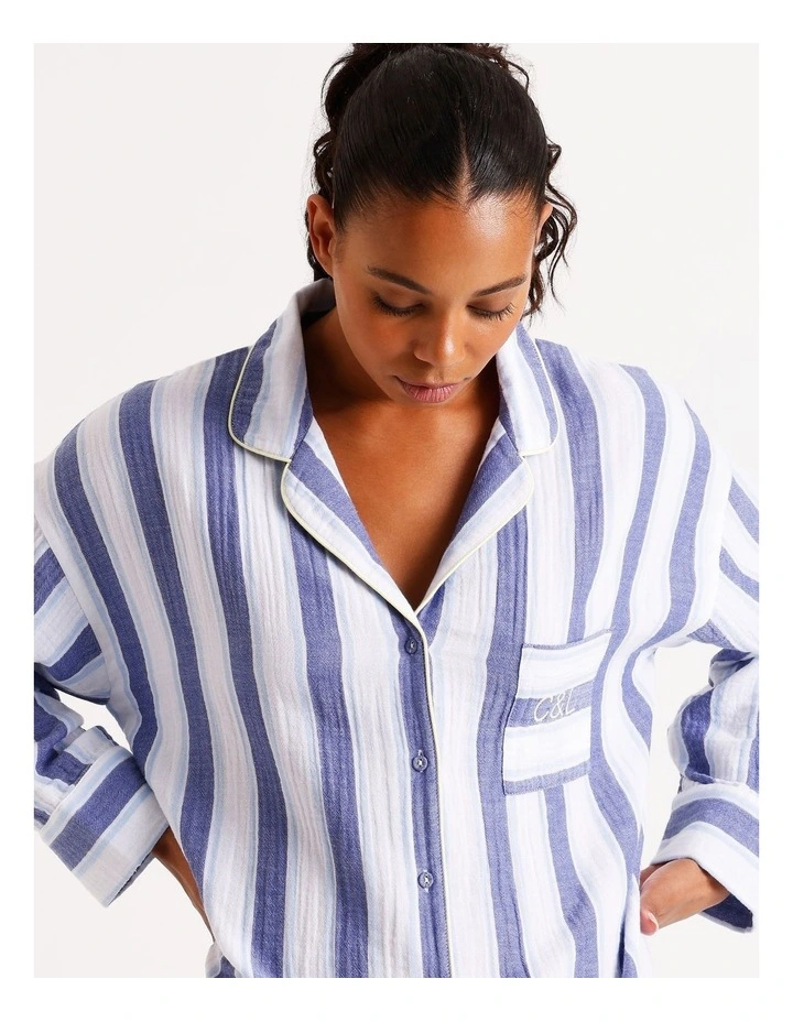 Divine Cheesecloth Oversized Night Shirt in Cobalt Stripe image 3