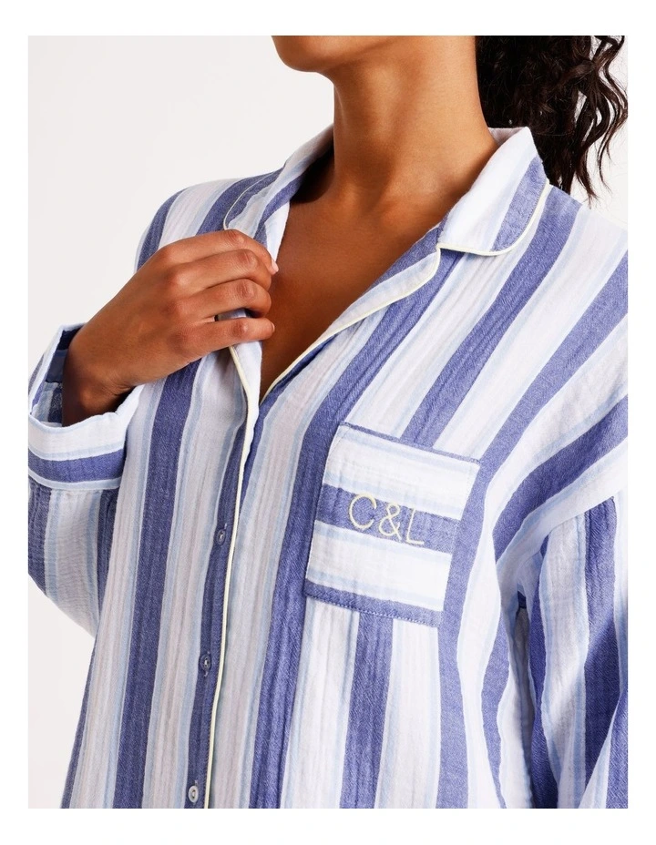 Divine Cheesecloth Oversized Night Shirt in Cobalt Stripe image 4