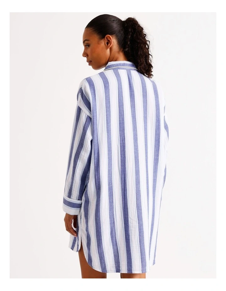 Divine Cheesecloth Oversized Night Shirt in Cobalt Stripe image 5