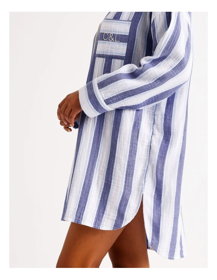 Divine Cheesecloth Oversized Night Shirt in Cobalt Stripe image 6