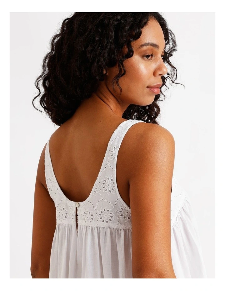 Divine Broderie Sleeveless Long Nightie in White image 2