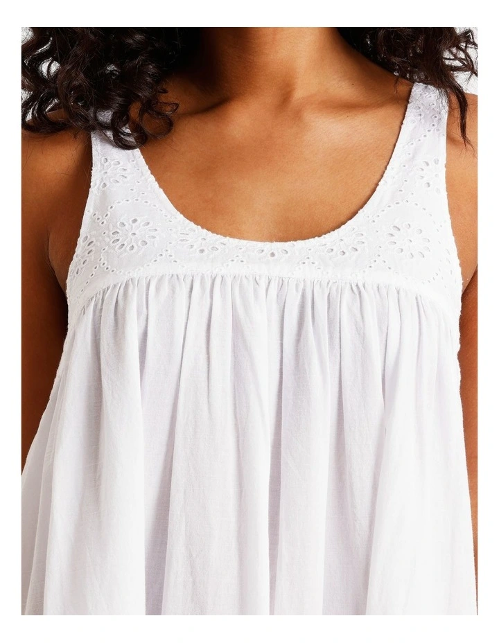 Divine Broderie Sleeveless Long Nightie in White image 3