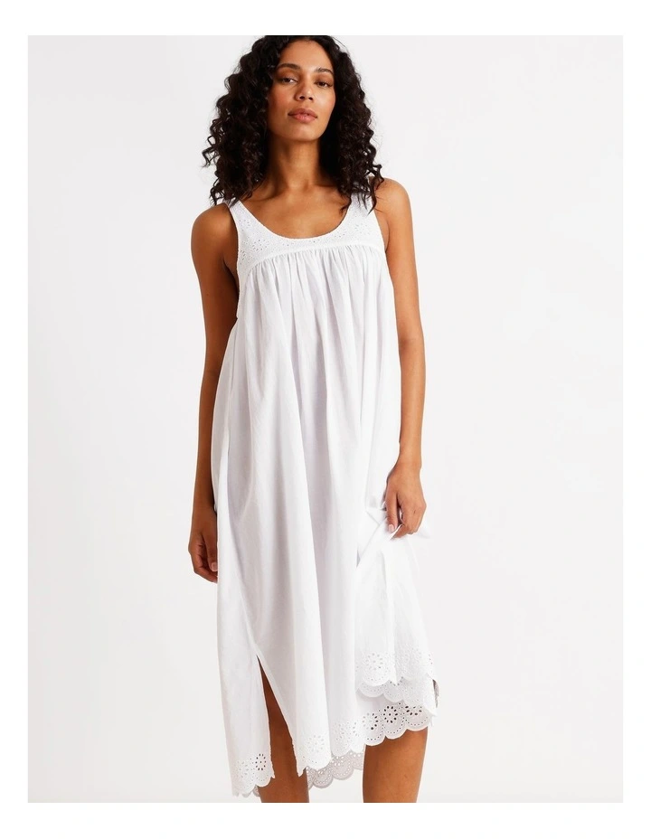 Divine Broderie Sleeveless Long Nightie in White image 4