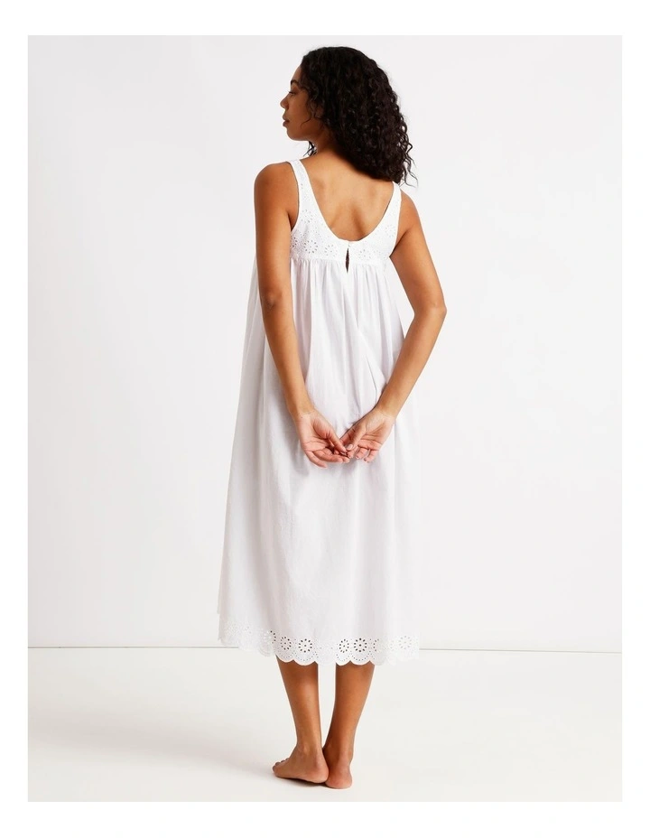 Divine Broderie Sleeveless Long Nightie in White image 5