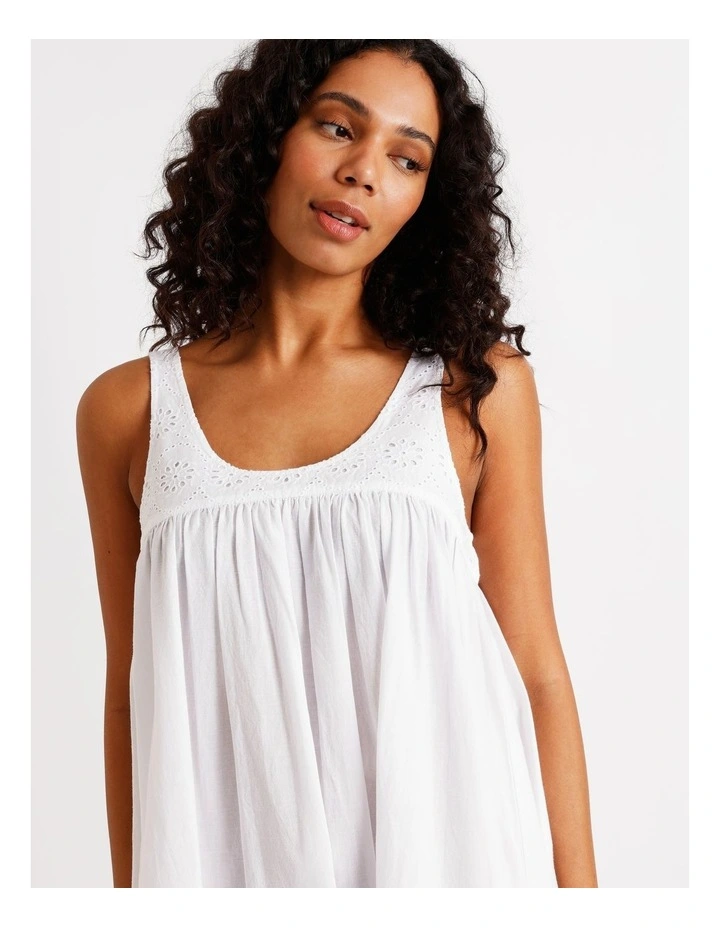 Divine Broderie Sleeveless Long Nightie in White image 6