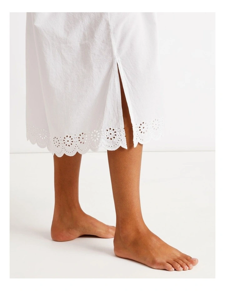 Divine Broderie Sleeveless Long Nightie in White image 7