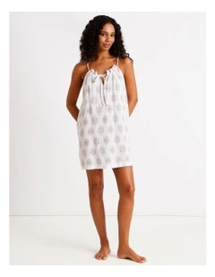 Divine Cheesecloth Gathered Chemise in Tile Print