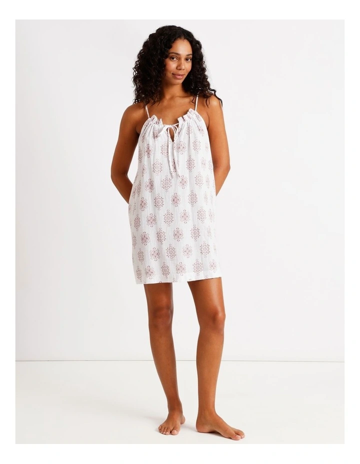 Divine Cheesecloth Gathered Chemise in Tile Print image 1