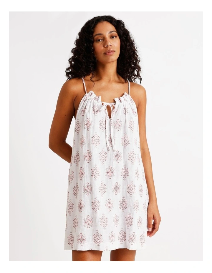 Divine Cheesecloth Gathered Chemise in Tile Print image 2
