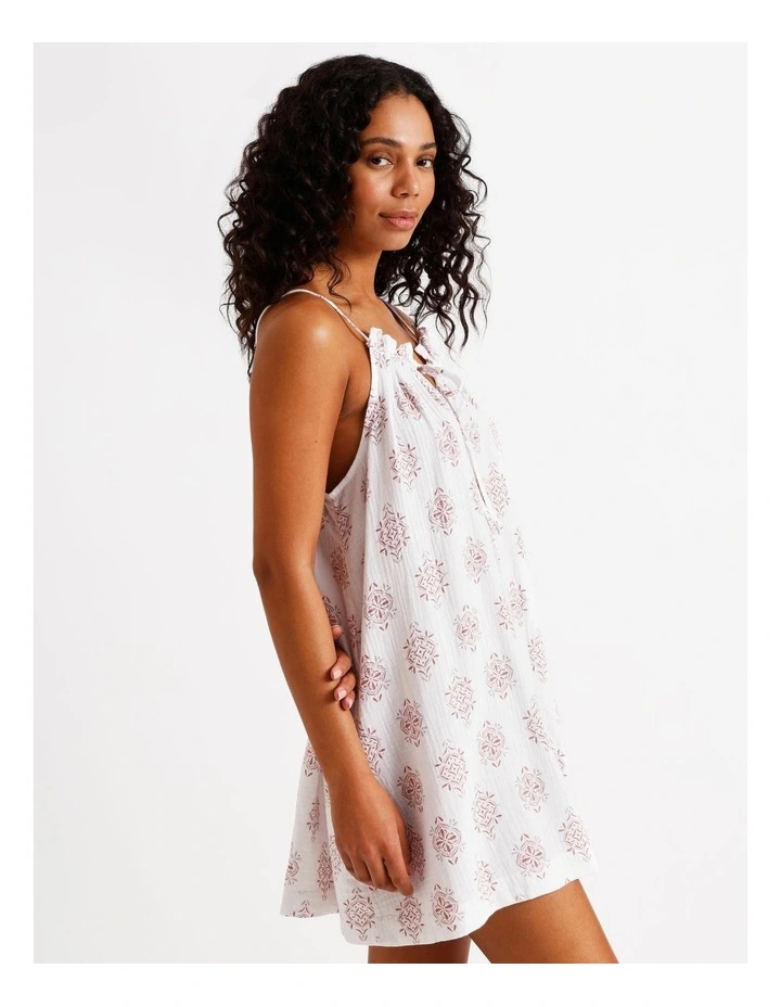 Divine Cheesecloth Gathered Chemise in Tile Print image 3