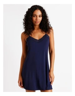 Pure Comfort Lace Trim Chemise in Navy