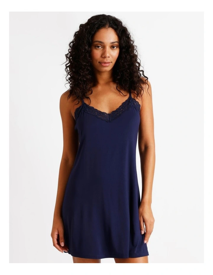 Pure Comfort Lace Trim Chemise in Navy image 1