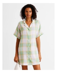 Divine Cheesecloth Short Sleeve Nightie in Pistachio Check