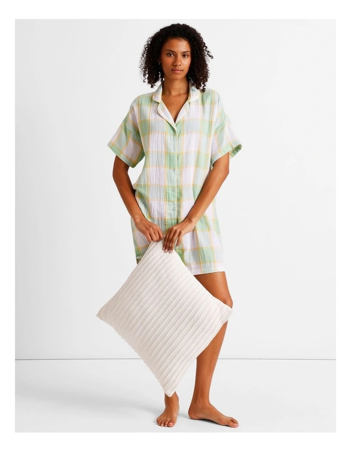 Divine Cheesecloth Short Sleeve Nightie in Pistachio Check image 2
