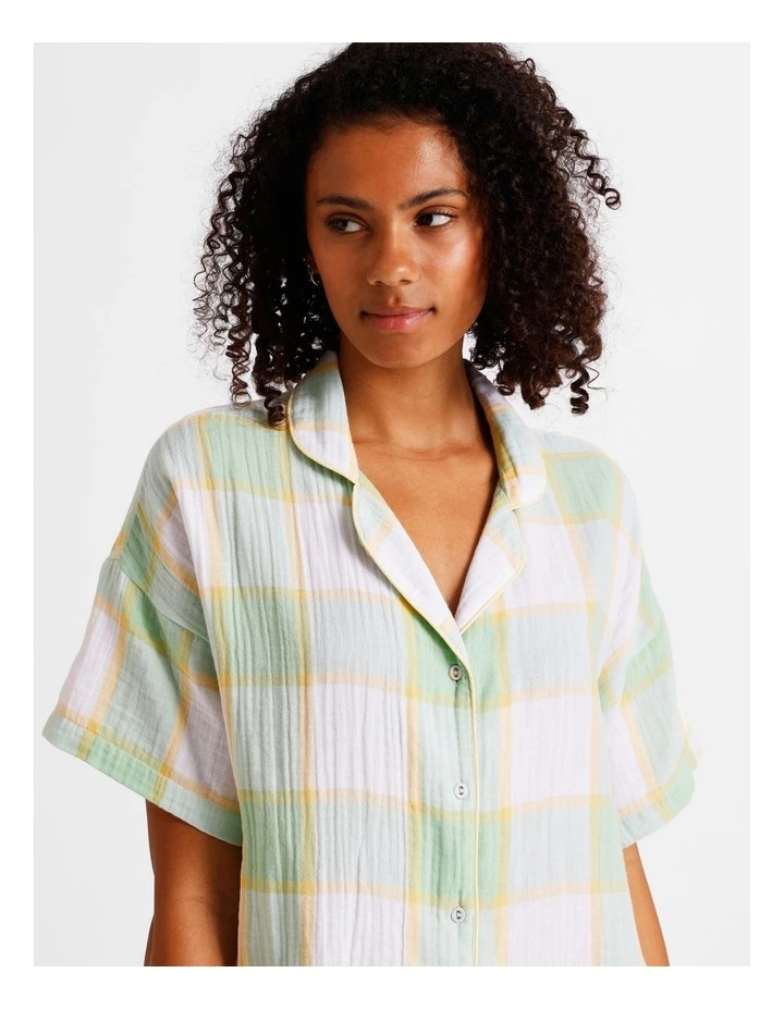 Divine Cheesecloth Short Sleeve Nightie in Pistachio Check image 4
