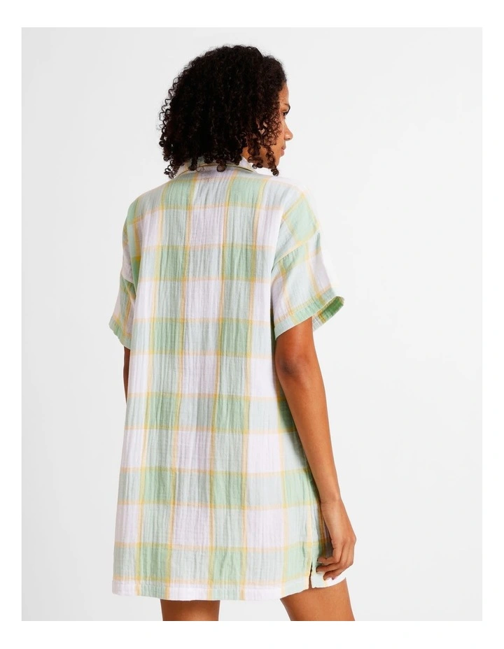 Divine Cheesecloth Short Sleeve Nightie in Pistachio Check image 5