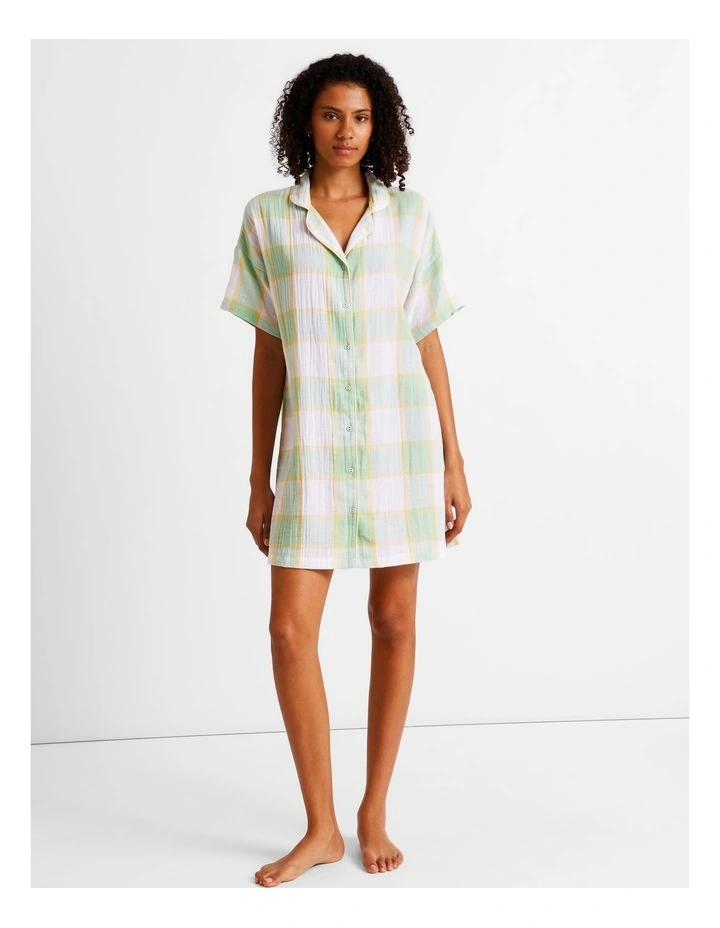 Divine Cheesecloth Short Sleeve Nightie in Pistachio Check image 6