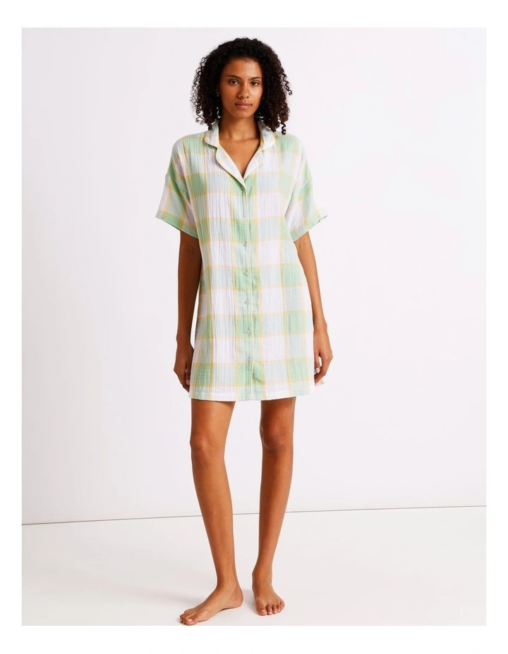Divine Cheesecloth Short Sleeve Nightie in Pistachio Check Y/D Print image 6