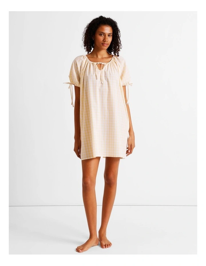 Divine Puff Sleeve Short Nightie in Apricot Gingham Y/D Print image 1