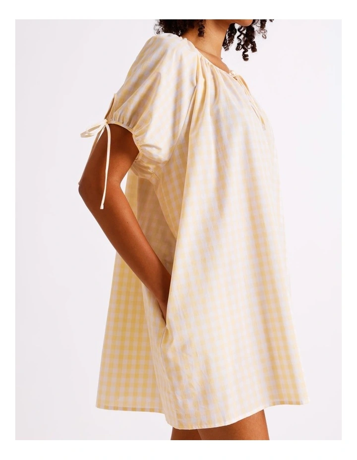 Divine Puff Sleeve Short Nightie in Apricot Gingham Y/D Print image 2