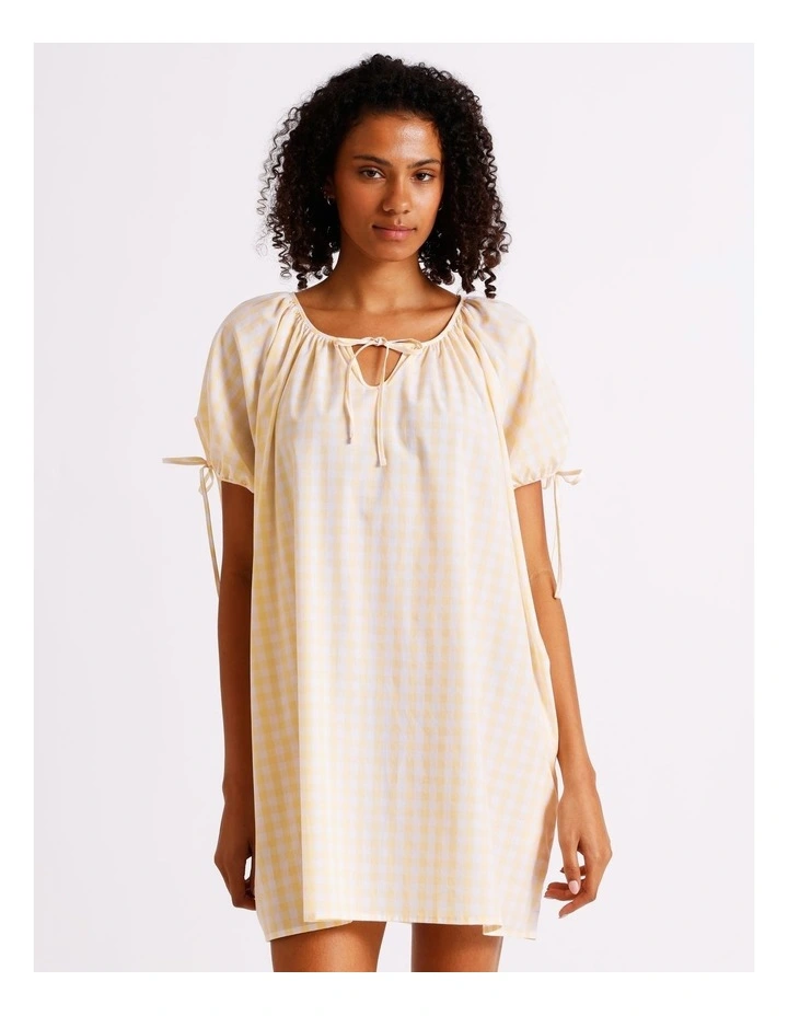 Divine Puff Sleeve Short Nightie in Apricot Gingham Y/D Print image 3