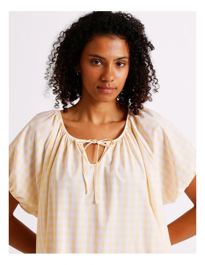 Divine Puff Sleeve Short Nightie in Apricot Gingham Y/D Print image 4