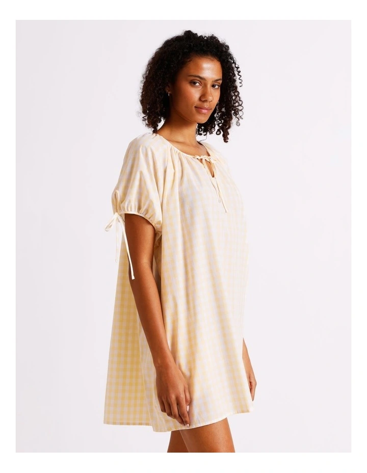Divine Puff Sleeve Short Nightie in Apricot Gingham Y/D Print image 5