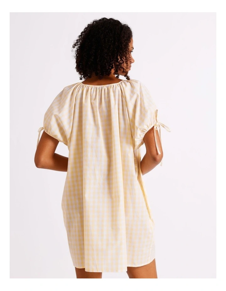 Divine Puff Sleeve Short Nightie in Apricot Gingham Y/D Print image 6