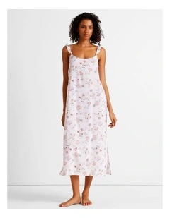 Serene Woven Frill Long Chemise in White Paisley Print