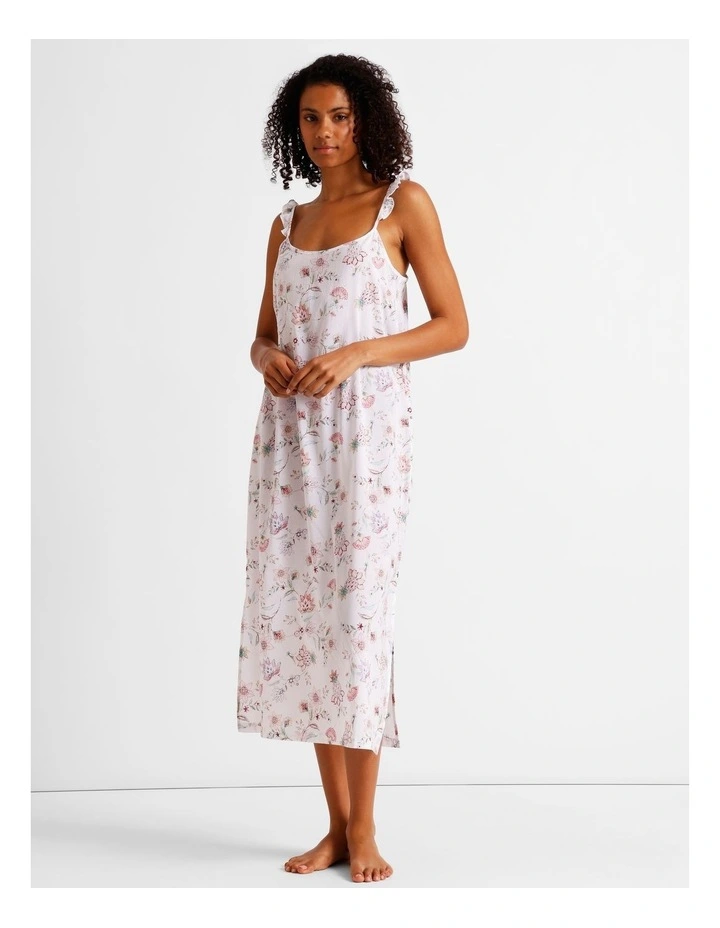 Serene Woven Frill Long Chemise in White Paisley Print image 3