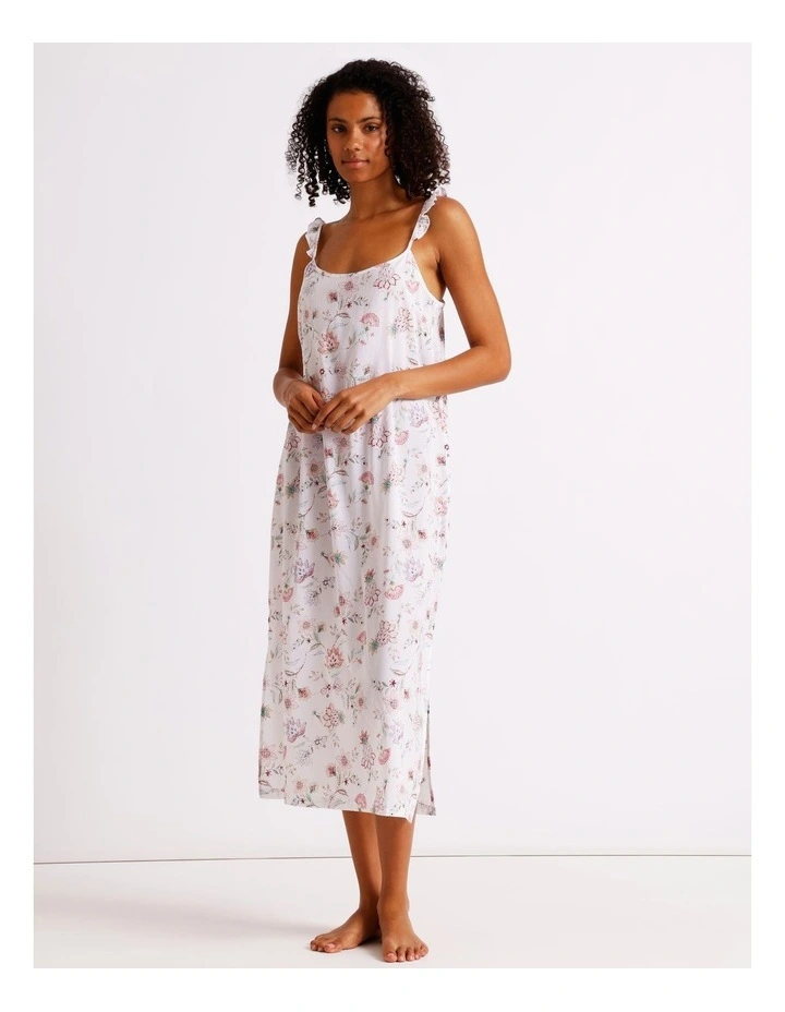 Serene Woven Frill Long Chemise in White Paisley Print image 3
