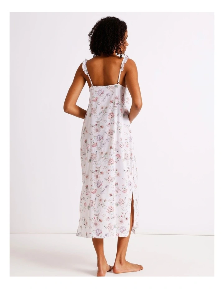 Serene Woven Frill Long Chemise in White Paisley Print image 6