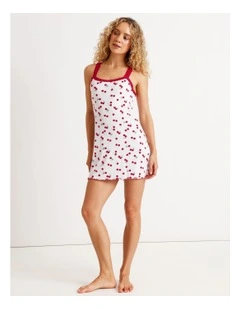 Lace Trim Rib Chemise in Cherry Ditsy Print
