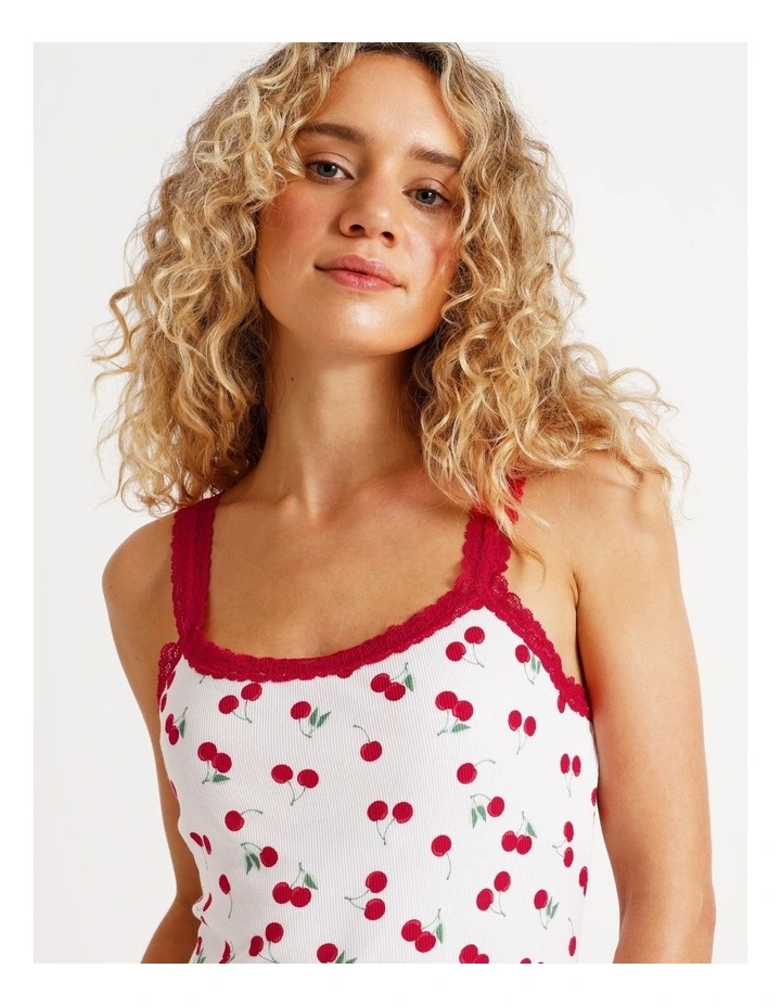 Lace Trim Rib Chemise in Cherry Ditsy Print image 3