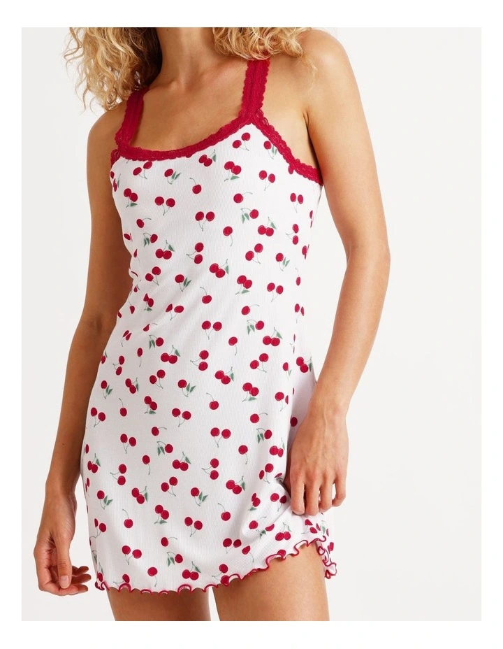 Lace Trim Rib Chemise in Cherry Ditsy Print image 4