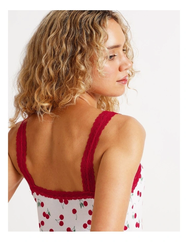 Lace Trim Rib Chemise in Cherry Ditsy Print image 6
