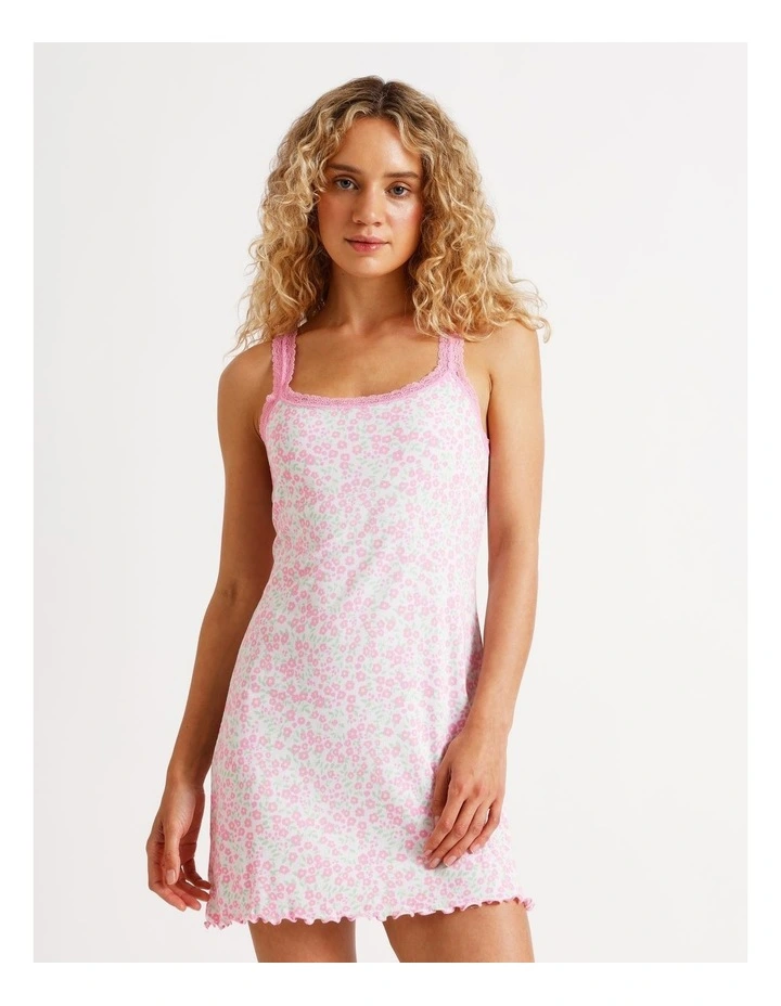Lace Trim Rib Chemise in Ditsy Floral Print image 4
