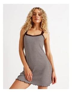Lace Trim Rib Chemise in Choc Stripe