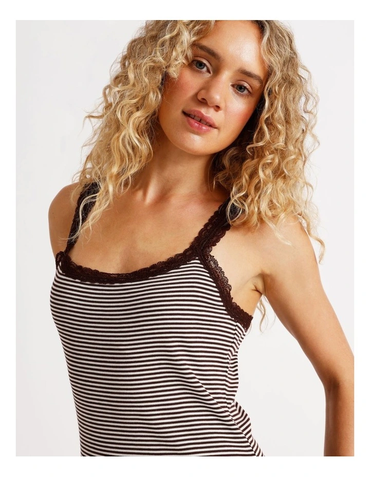Lace Trim Rib Chemise in Choc Stripe image 7