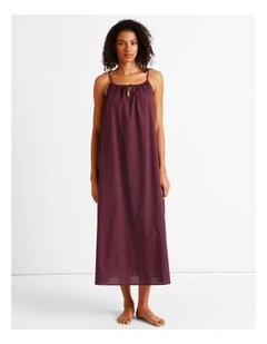 Divine Tie Shoulder Long Chemise in Plum