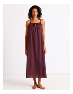 Divine Tie Shoulder Long Chemise in Plum